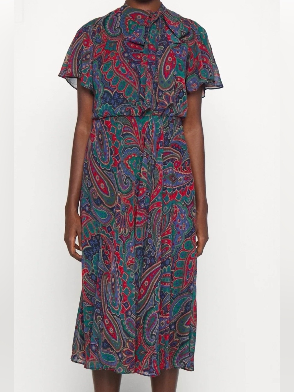 Lauren Ralph Lauren Paisley Midi Skirt in Teal, Red & Navy